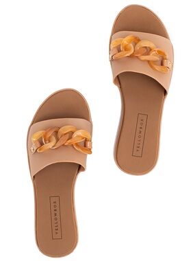 Yellow Box Tan Chain-Link Slide Sandals- 7